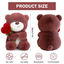 Hengrongshen Valentine's Day Teddy Bear with Heart, 28 cm Teddy Bear Valentine's Day Stuffed Toys with Finely Crafted Mink Fabric Material, Teddy Bear for Valentine's Day Cuddly Toy for Girlfriend