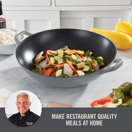 Zakarian By Dash 14” Nonstick Cast Iron Wok for Restaurant Quality Stir Fry, Seafood, Deep Frying, and Steaming - Grey