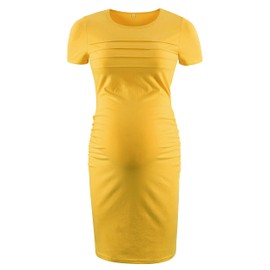 VmSlyii Summer Short Sleeve Maternity Dress Ruched Side Bodycon Causal Baby Shower Dresses, Yellow, XL