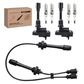 Set of 2 Ignition Coils Pack UF407 FP85-18-100C with 4 Iridium Spark Plugs & 2 Spark plug Wire Set Compatible with Mazda Protege 2001-2003 Protege5 2002-2003 2.0L L4