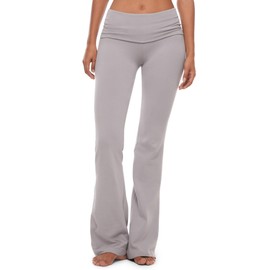 INLYRIC Women's Flared Leggings Fold Over Cotton Yoga Pants Y2K Pajama Lounge Bell Bottom 30 inches Gull Gray X-Large