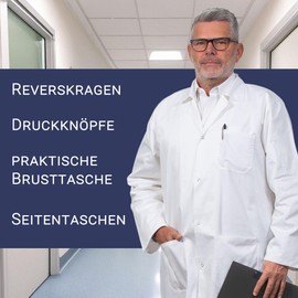 ZOLLNER Men's Laboratory Coat, Doctor's Coat with Practical Pockets and Press Studs, Mixed Fabric, Size 50, Washable up to 95 °C, Oeko Tex® Certified