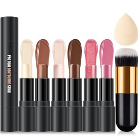 Kit de maquillaje en barra de contorno en crema de 6 colores, tonos con resaltador, rubor, barra de contorno bronceador para esculpir las mejillas, la