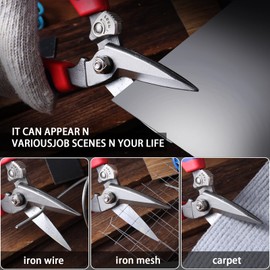 BoFuYuan Heavy Duty Industrial Scissors: Utility Sharp Aviation Tin Snips for Cutting Thin Metal Sheet, Fine Iron Wire, Wires, Plastic, Rubber Hose, Carpet, Cardboard （8'' Blue）