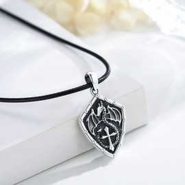 ABIGY Dragon Necklace 925 Sterling Silver Dragon Pendant for Men Viking Dragon Cross Necklace Amulet Jewellery Gift for Dad Husband