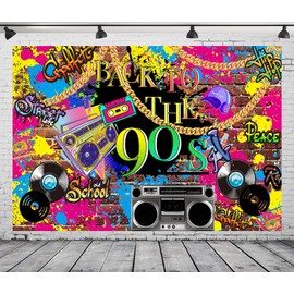 DePhoto 9x6FT 90s Backdrop Hip Hop Graffiti Colorful Brick Wall Vintage Retro Radio for Back to The 93s Themed Party Decoration Portrait Studio Props Background Vinyl
