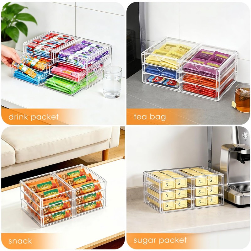 AIEVE Drink Packet Organizer, Stackable Storage Drawers for Tea Bag