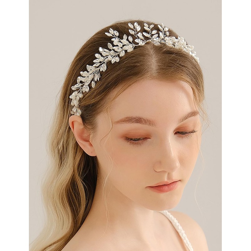 Teyglen Diadema de Cristal Color Champán para Boda, Sencilla, con