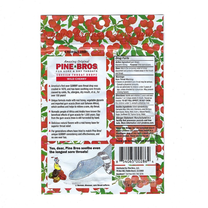 Pine Bros. Gummy Sore Throat Softish Drops 30 Count (Wild