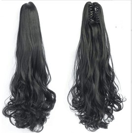 21.7 inches (55 cm) Hair Clip Type Long Curly Ponytail Extension Women's Fashion Easy Extensions Clip On Wig (1B)