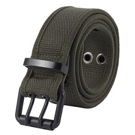 Samtree Canvas Web Belts for Men Women,Double Grommet Hole Buckle Belt, Green, 42" fit Waist Size 28-36"