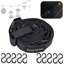 SevayCaptain Daisy Chain Hanging Chain Clothesline High Strength Nylon Adjustable Length from 5.5m to 6.1m with Attached Reflective Band Visible in the Dark 24 Hanging Positions with 10 S-Shaped