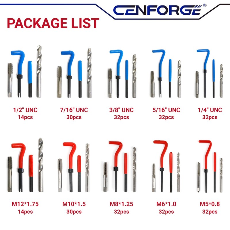 CENFORGE 320PC Helicoil Thread Repair Kit - SAE (1/4"-1/2") &