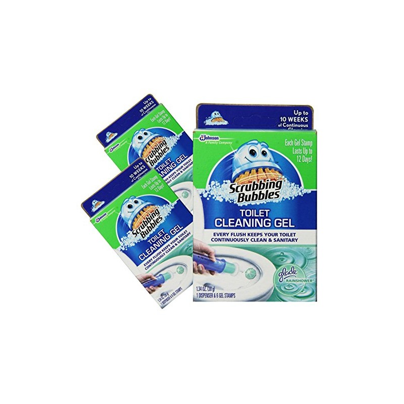 (3 Pack) Scrubbing Bubbles, Toilet Cleaning Gel, Glade Rainshower Scent,