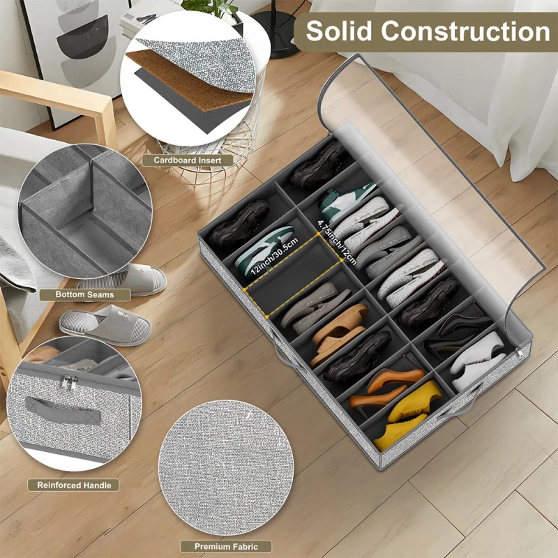 32 Pairs Foldable Underbed Shoe Storage Boxes Extra Large Underbed