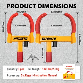 Universal Wheel Lock,Security Trailer Lock,Heavy Duty Tire Locks Anti Theft Wheel Lock, Adjustable Max 11.4" for Trailer,Car Boot,Golf Cart, ATV,SUV,RV,Boat,Camper Motorcycle with 3 Key