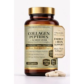 Beef Collagen Capsules (1500mg) + NZ Beef Liver & Spleen – Whole Food Iron Complex + Organ & Collagen Supplement – Natural Iron Support