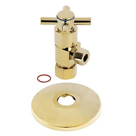 Kingston Brass CD53302DXK 5/8" O.D x 3/8" O.D Anti-Seize Deluxe Quarter Turn Ceramic Hardisc Cartridge Angle Stop with Flange, Polished Brass