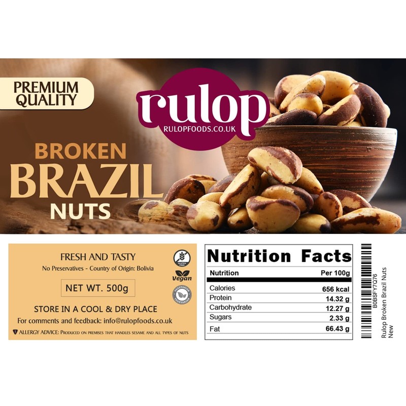 Rulop Broken Brazil Nuts 500g, Raw Unsalted Brazil Nuts, Vegan