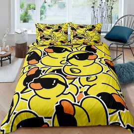 XPINGO Children's Bed Linen Duck 135 x 200 cm 2-Piece Boys and Girls 100% Microfibre Summer Soft Winter Warm Duvet Covers 3D Cute Duck Duvet Cover with Pillowcases 80 x 80 cm