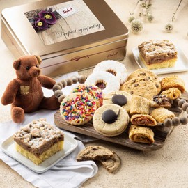 Dulcet Gift Baskets Sympathy Deluxe Bakery Mix of Assorted Cookies and Pastries with Decorative Teddy Bear for Men, Women, Friend, College, Couples, Husband, Wife, Him & Her