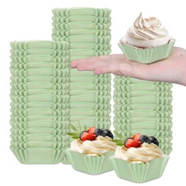 Whaline 500Pcs Sage Green Mini Square Cupcake Liners Disposable Paper Baking Cups Wedding Cupcake Wrappers Holders for Bridal Baby Shower Birthday Party Decor