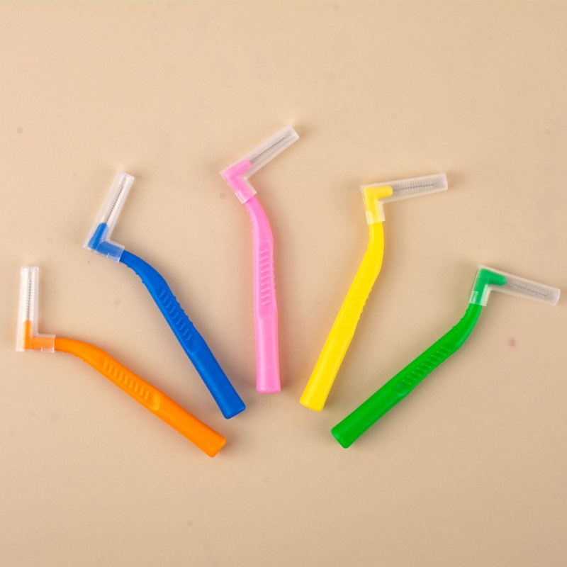 AWAVM 50PCS Interdental Brushes,5 Sizes L-Shaped Angled Head with Non-Slip