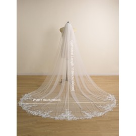 EllieWely Long Cathedral Length Lace Bridal Wedding Veil Ivory 118Inch