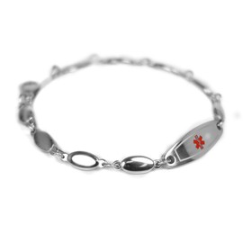 My Identity Doctor - Womens Medical Alert Bracelet with Engraving - 316L Steel Drop, Red - Extra Small - Wrist Size 6.75 Inch