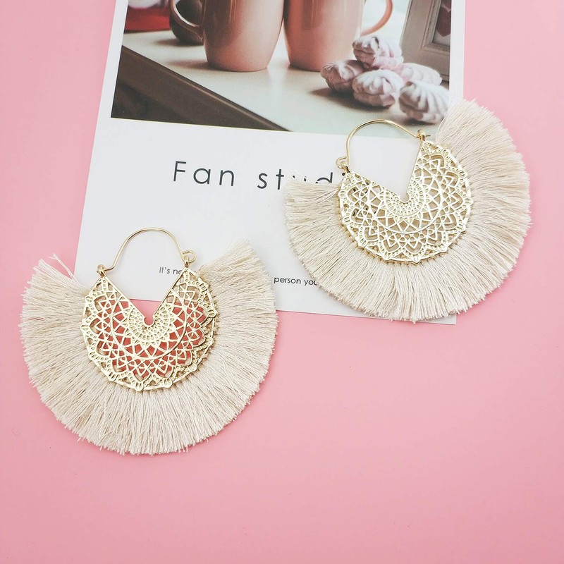 Tassel Hoop Earring Statement Thread Dangle Earrings Stylish Long Fringe