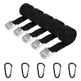 Voarge Pack of 5 fastening straps, 25 mm x 1.5 m lashing straps, short black with 5 carabiner hooks, lashing straps with ratchet, adjustable for car, bicycle, motorcycle, luggage, camping