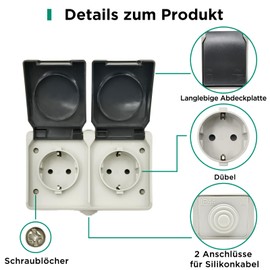 G-Homa Outdoor Socket Surface-Mounted Socket, Wall Mounting, 2-Way Surface-Mounted Wet Room, Horizontal, Dustproof, Weatherproof