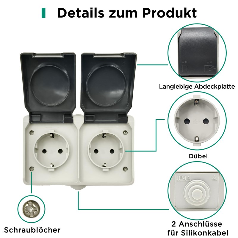 G-Homa Outdoor Socket Surface-Mounted Socket, Wall Mounting, 2-Way Surface-Mounted Wet