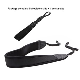 DSLR Camera Neck Strap, Soft Neoprene Shoulder Belt with Quick Release Wrist/Hand Grip Adjustable Carrying Lanyard for Canon EOS 5D 6D M50 Mark II, Rebel, for Nikon D7500 DX-Format Digital SLR, Black