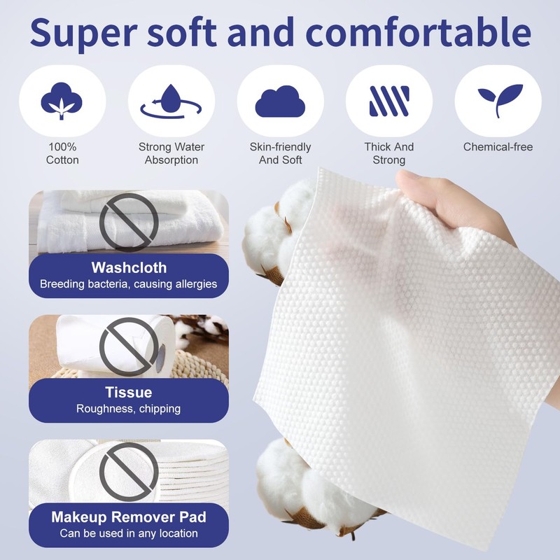 Cotton Face Towels, Extra Thick Soft Dry Wipes for Cleansing,