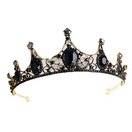Black Baroque Crown Gothic Princess Queen Tiara Headband Crystal Headband for Wedding Prom Pageant Party