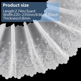 BENECREAT 2.7 m Floral Pattern Cotton Lace Trim, White Lace Fabric, Cotton Eyelet Lace Ribbon, 220 mm Width, Wavy Embroidery Lace for Sewing Clothes, Decoration, Home Decoration