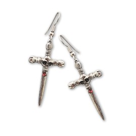 Gothic Skull on Crossbones Dagger Silver Finish Medieval Renaissance Dangle Earrings