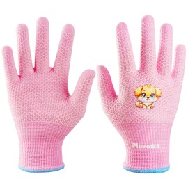 Plusawa 2 Pairs Kids Gardening Gloves for Age 3-12, Eco Latex Coated Garden Gloves, Breathable Non-Slip Grip Childrens Work Gloves for Girls Boys-L