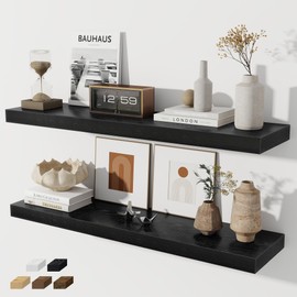 Fun Memories 36 Inch Floating Shelves, Wall Shelves Set of 2 for Bathroom/Living Room/Bedroom/Kitchen, Black Floating Shelf for Wall Decor with Invisible Brackets