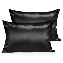 Fittia Satin Pillow Cases 2 Pack Standard, Satin Pillowcase for Hair and Skin with Zipper, Smoother & Softer Than Silk for Summer Cooling, 20''x26'', Black