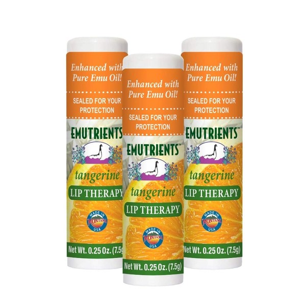 Montana Emu Ranch - Lip Therapy Lip Balm - 0.25 Ounce - Tangerine Flavor - 3 Pack - Made with Pure Emu Oil