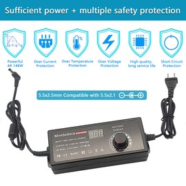 144W Power Supply Adjustable DC 3V ~ 36V Variable Universal Switching AC/DC Adapter Minidodoca AC to DC Converter with LED Voltage Display and 16 Tips, for 3V to 36V Household Electronics - 4000mA Max