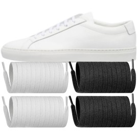 Endoto 2 Pairs Shoelaces for Common Projects Flat Shoe Laces Replacement Sneakers Shoes Strings(Color:Black+White,Size:53Inch)