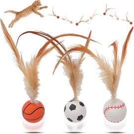 Cat Toy Balls 3 Pack Cat Feather Ball Toy Elastic Ball Feather Ball Cat Ball Indoor Outdoor Interaction