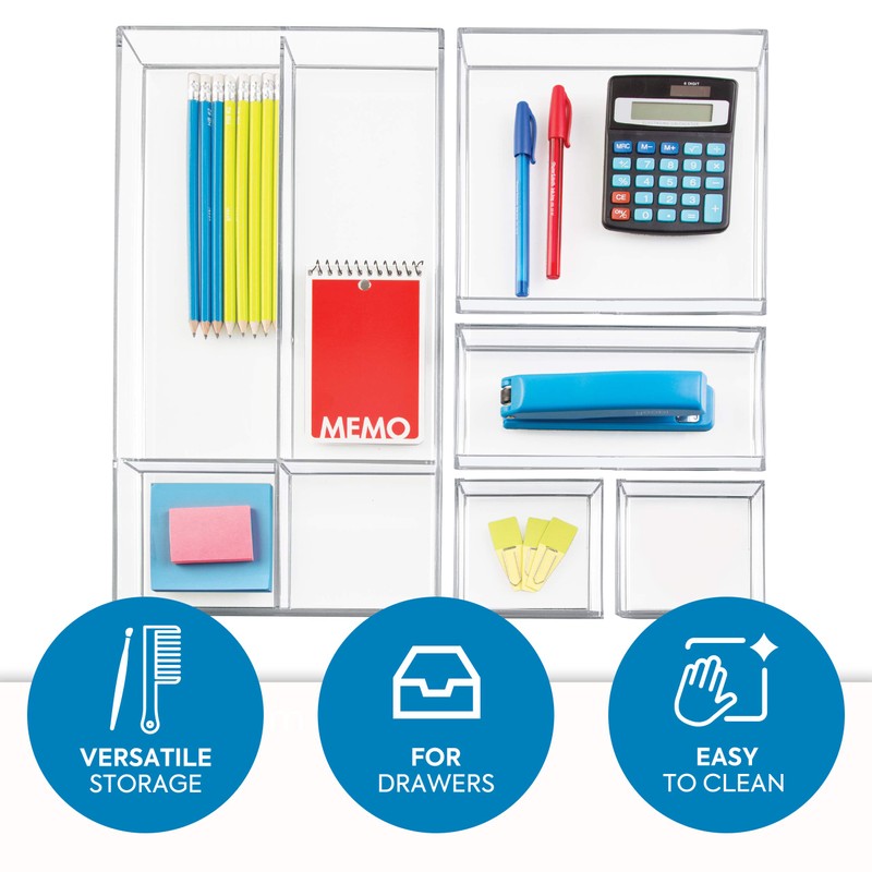 iDesign Clarity Plastic Divided Drawer Organizer, Storage Container for Vanity,