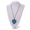 Avalaya Blue Wood Grain Heart Pendant with Black Cotton Cord