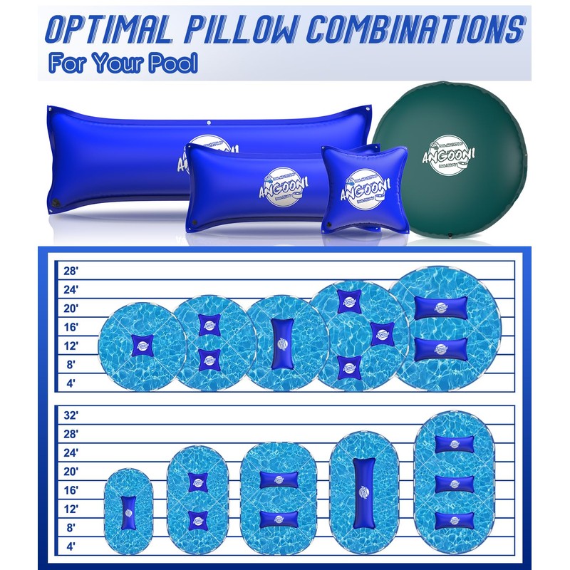 Angooni 4’x4’ Heavy-Duty Pool Pillow with 4x20ft Ropes - 0.4mm