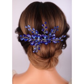 Rumtock Vintage Blue Rhinestone Beads Silver Hair Comb for Wedding Brides Bridesmaid Women Special Occasion Jewelry (Blue)