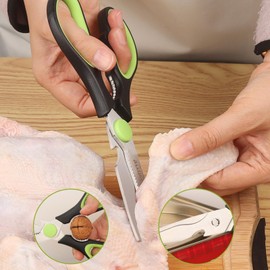 Vutyvve Kitchen Scissors, Stainless Steel Blades, Soft Handle, Multifunctional Kitchen Scissors Set, Black/Green, Set of 4